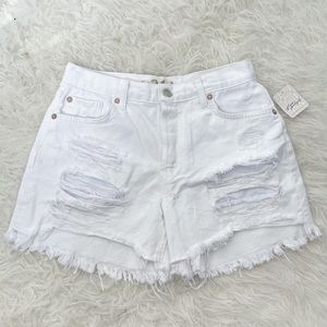 NWT Free People Maggie White Optic Distressed Shorts Size 24
